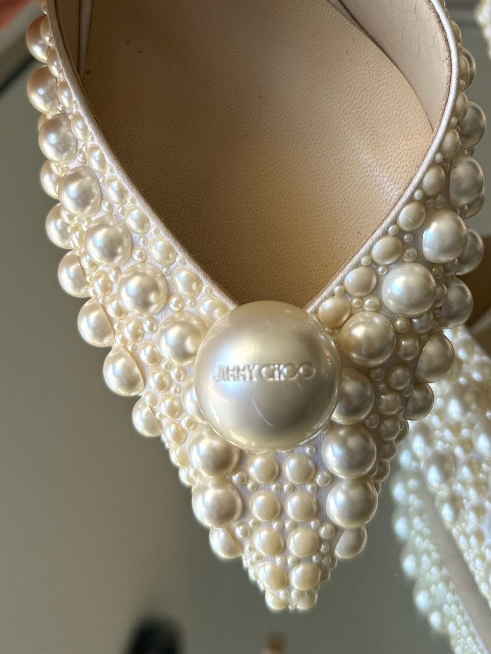 New JIMMY CHOO Sabine 85 faux pearl-embellished satin pumps 36.5 $1,895 - Picture 12 of 16